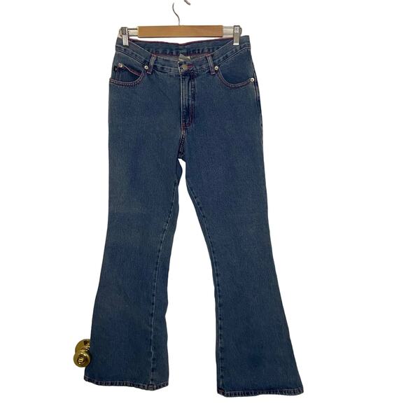 Play Boy Denim Wide Leg Flare Jeans Pink Stitches Bunny Pocket Size 7 y2k Bratz - Picture 1 of 9